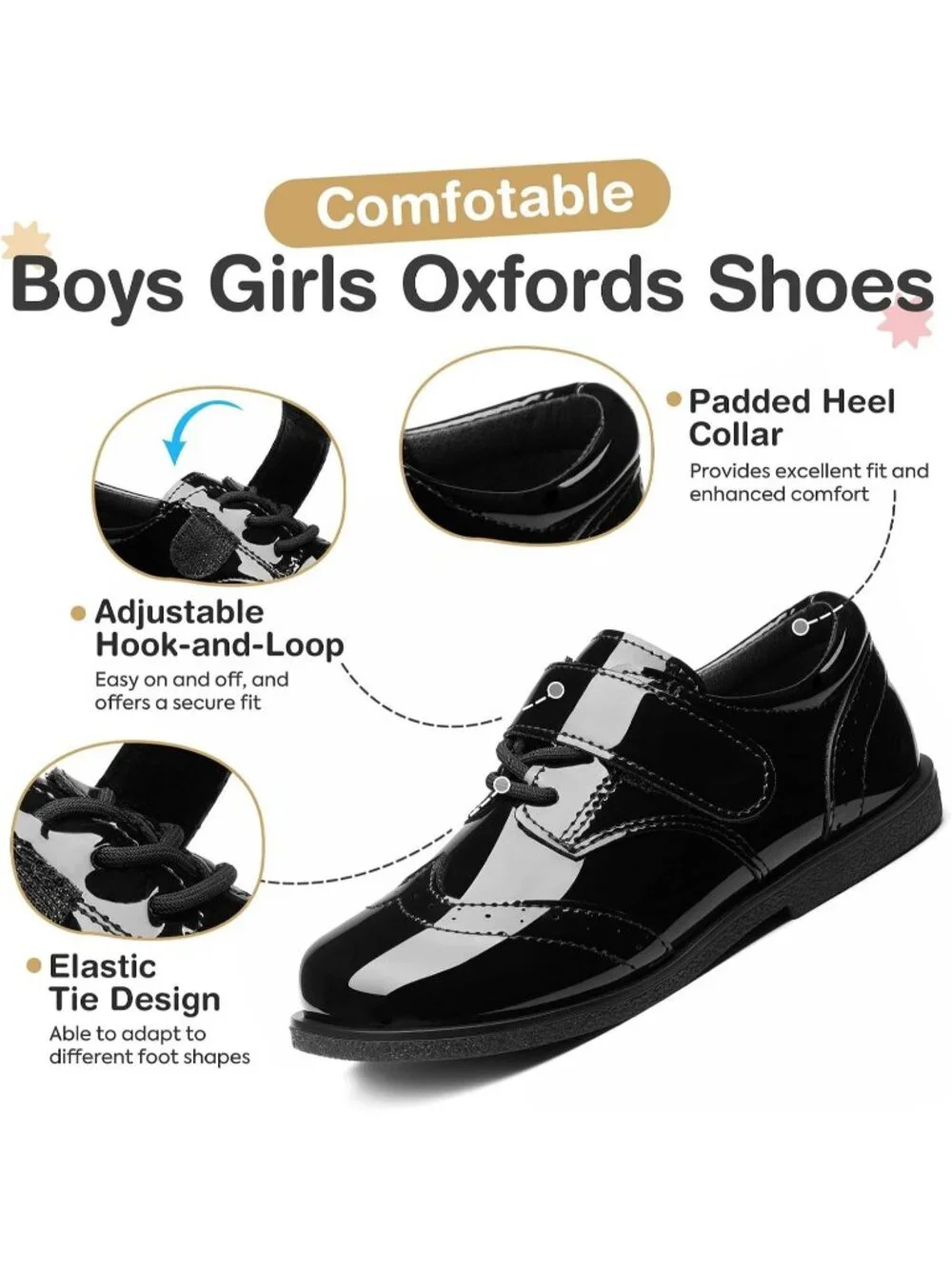 Kid's Patent Black Little Kid Non-Slip Comfort School Loafers Oxfords Dress Shoe